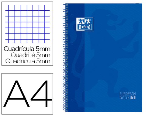 Caderno espiral oxford capa extradura microperfurado din a4 80 f quadricula 5mm cor azul , Oxford , 50353 , 8412771082987